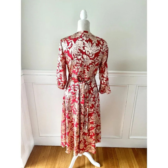 Hobbs London Justina Red & Gold Wrap Midi Dress 8 - Picture 6 of 9